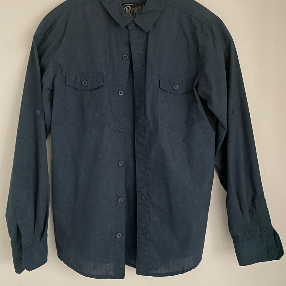 Dark Blue Button-Up Shirt Boys M 10/12